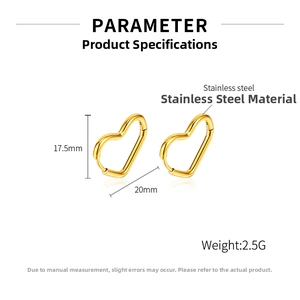 Detailed view of polished golden heart hoop earrings with 17.5x20mm dimensions and weight