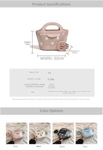 Detailed size guide and specifications for the polka dot PU leather bucket bag