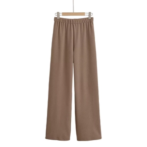 Women's autumn fashion high waist brown wide-leg trousers with elastic waistband