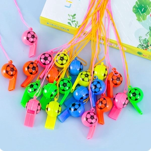 Colorful soccer-shaped plastic whistles set with lanyards for referee cheering