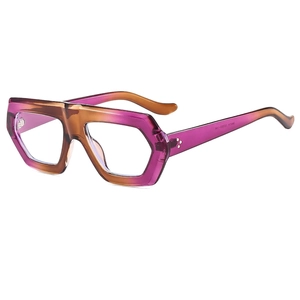 Stylish purple gradient hexagon sunglasses with a flat top and thick designer frames