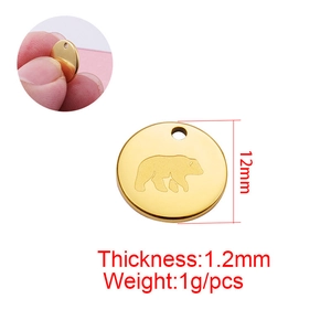 12mm 18K gold plated stainless steel round pendant with engraved bear silhouette charm