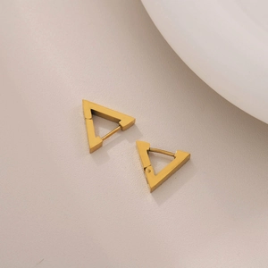 Minimalist gold triangle hoop earrings in titanium steel for men with geometric design