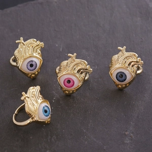 Exaggerated 18K gold plated eye and heart shaped rings in multiple vibrant colors