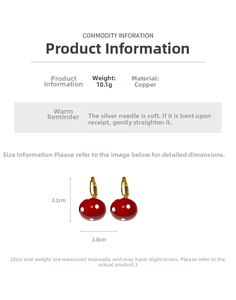 Detailed size and material specs for vintage red mushroom earrings with gold hooks
