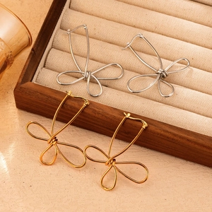Knotted Bow Earrings Stainless Steel 18K Gold Plated Vintage Petal Shape Elegant Jewelry For Women