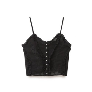 Canotta Con Ricamo Floreale In Misto Cotone Con Volant E Bottoni Crop Top Sexy Slim Fit Per Donna