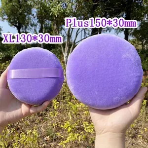 Oversized Round Powder Puff Soft Velvet Plush Satin Ribbon Handle Body Face Setting Makeup Tool
