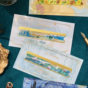 Metal Bookmark Ruler World Masterpiece Oil Painting Hollow Out Design Vintage Stationery Art Reading Accessory