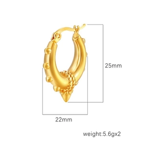 18K gold plated stainless steel hoop earrings with spiked cone and textured finish