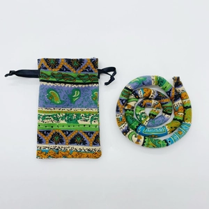 Ethnic wire headband set with colorful geometric patterns and matching fabric storage bag