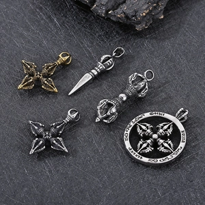 Gothic Vajra Cross Pendant Necklace Vintage Stainless Steel Hip Hop Punk Retro Jewelry For Men Women