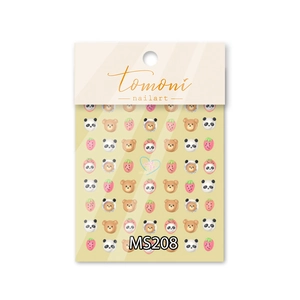 Cute 5D cartoon bear and panda nail art stickers with strawberry designs model MS208