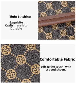 Detail of premium lychee grain faux leather with precise stitching and clover pattern