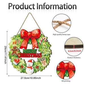Détails de la plaque de porte de Noël en bois avec bonhomme de neige et mesures