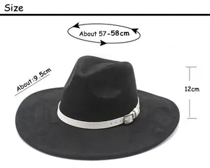 Detailed size chart showing brim width and circumference for this black fedora hat