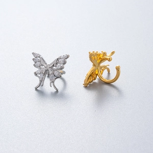 Elegant butterfly ear cuffs in gold and silver finish with sparkling cubic zirconia stones