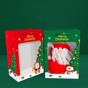 Weihnachts Geschenktüte Weißer Karton Transparentes Fenster Bandgriff Frohe Weihnachten Drucken Feiertags Party Verpackung