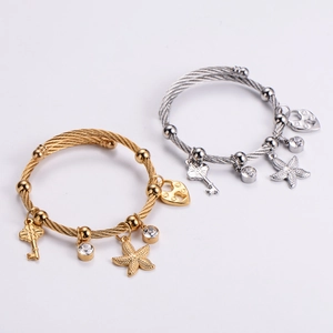 Two-piece steel wire star and lock charm bracelets in gold and silver finish