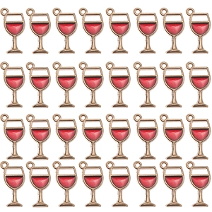 Set of minimalist red enamel wine glass charms in alloy metal for DIY jewelry making