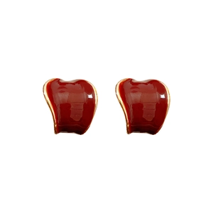 Eleganti orecchini a cerchio a C in smalto rosso a forma di cuore placcato oro