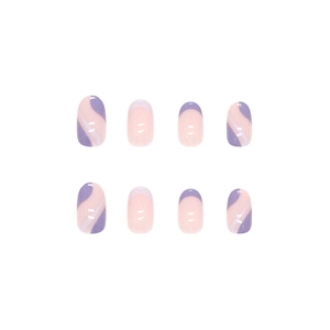 Pink and purple wavy press-on nails with lavender french tip design for women