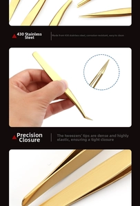 Precision 430 stainless steel gold tweezers set for eyelash grafting and beauty