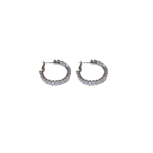 Silver square zircon hoop earrings with luxury crystal inlay for elegant women style