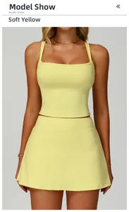 Detail of sprout yellow yoga tank top with double shoulder straps and square neckline