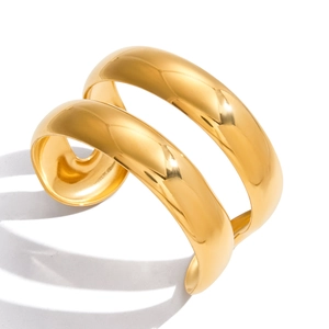 Minimalist 18K gold stainless steel double layered open bangle with high polished finish