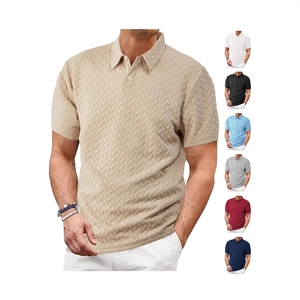 Men Short Sleeve Polo Shirt Jacquard Chevron Texture Breathable Moisture Wicking Loose Fit Casual Summer Lapel Top