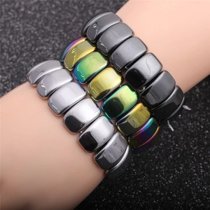 Magnetic Hematite Bracelet Polished Rectangle Stone Beads Elastic Strand Healing Jewelry For Men And Women