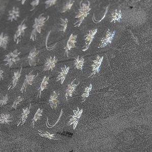 Holographic white flower nail stickers with abstract lines and laser effect, to-3328
