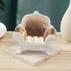 Mini vintage European sofa jewelry display stand with rose gold silk and gold carvings
