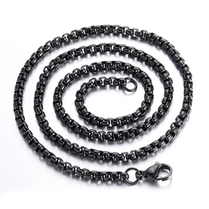Men's hip-hop black stainless steel round box chain necklace with a lobster clasp closure