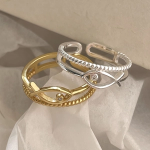 Minimalist 925 silver open rings with hollow eye design and sparkling zircon stone