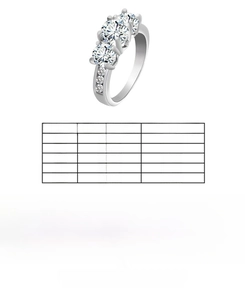 Size chart for blue zircon ring showing perimeter and diameter measurements in mm