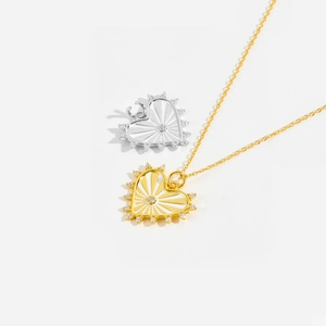 Elegant S925 sterling silver heart necklaces in gold and silver with sunburst pattern