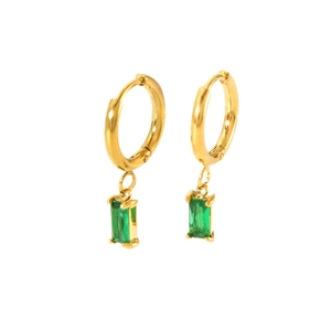 Boucles d'oreilles créoles plaquées or 18K avec zircons rectangulaires vert émeraude
