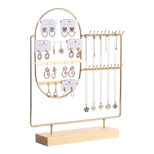Jewelry Organizer Stand Earring Holder Necklace Rack With Wood Base Metal Iron Hooks Nordic Desktop Display