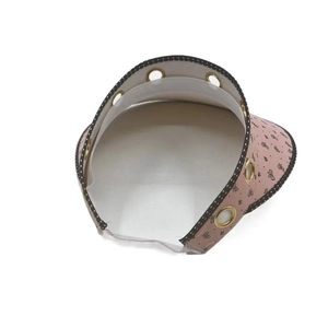 Pink sun visor for women with butterfly prints and white polka dot trim detailing