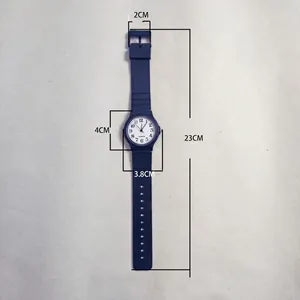 Dark blue minimalist quartz analog watch for students with clear white dial and black numerals