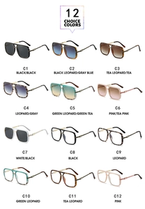 Collection of 12 colors of oversized square sunglasses with double-bridge frames