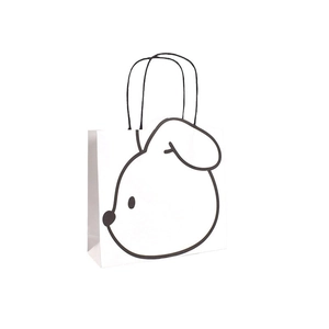 Minimalist white paper gift bag with cute black rabbit print and sturdy handles
