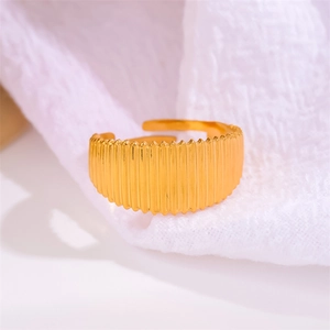 Vertical striped gold-plated dome ring with adjustable open band for women