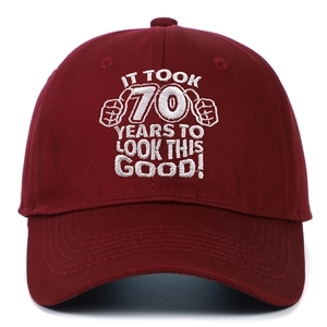 70th Birthday dark red cotton baseball cap with white IT TOOK 70 YEARS TO LOOK THIS GOOD text