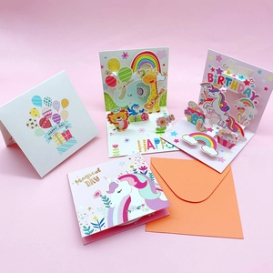 3D pop-up cartoon animal greeting cards with envelopes for birthdays and graduations
