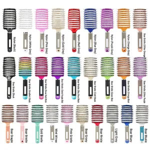 Boar Bristle Curved Vented Hair Brush Detangling Massage Comb For Blow Drying Styling Anti Static Rib Design Professional