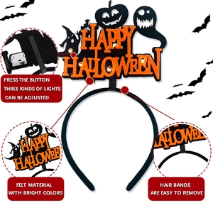 LED Halloween headband with orange felt motifs and 3 lighting modes for parties