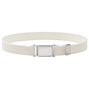 White kids elastic belt with silver magnetic buckle and adjustable stretch fabric